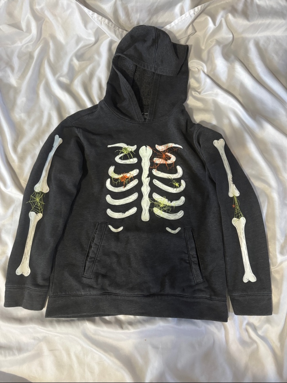 Cat & Jack Black Kids Skeleton Pullover Hoodie with Glow Bone Graphic